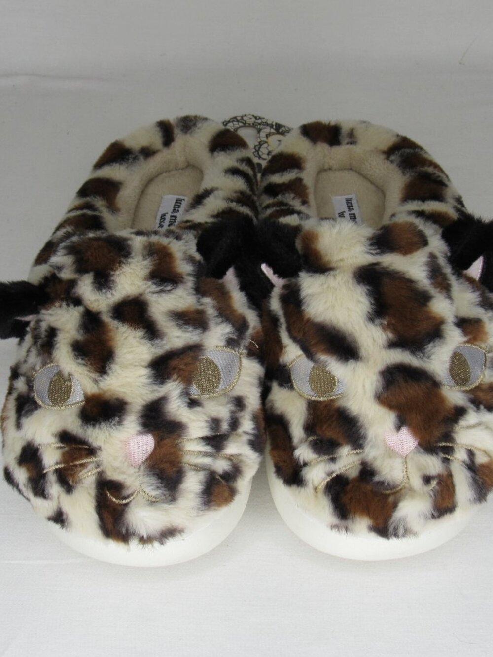 Luna Mellow Luxe Leopard Print Cat Face Slippers New NWT XL 9.5 10 10.5